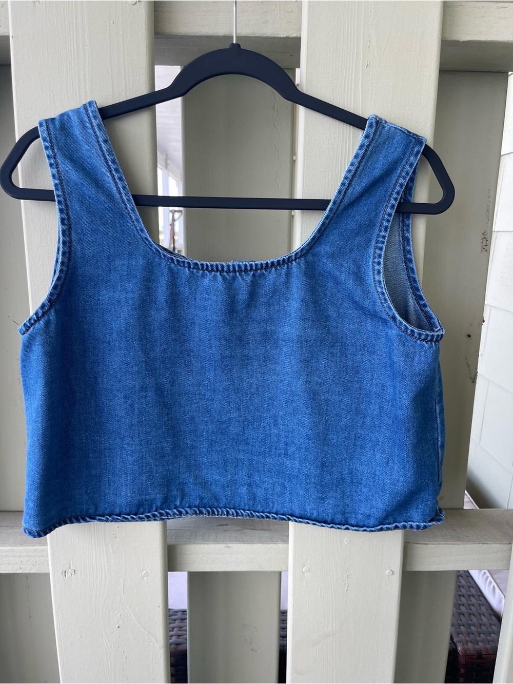 Sleeveless Blue Denim Crop Top - Casual Women's Tank